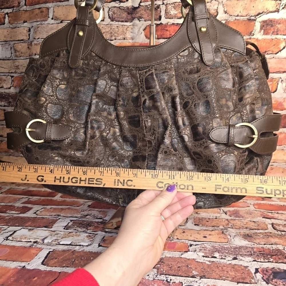 Charlie Lapson Hobo Bag Brown Crocodile Print
